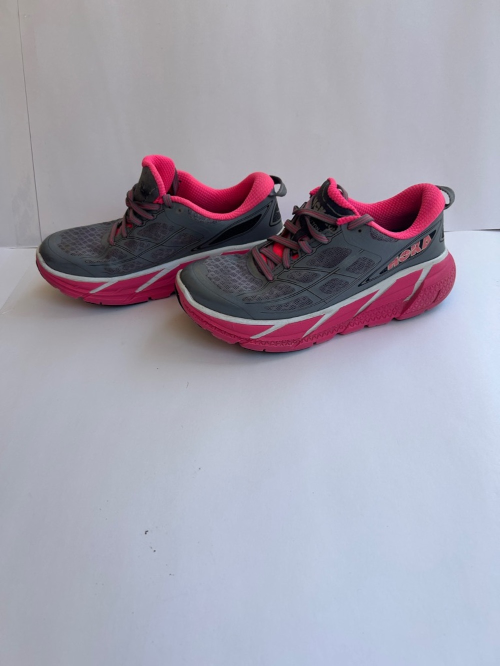 Hoka Women's Gray and Hot Pink Athletic Running Shoes